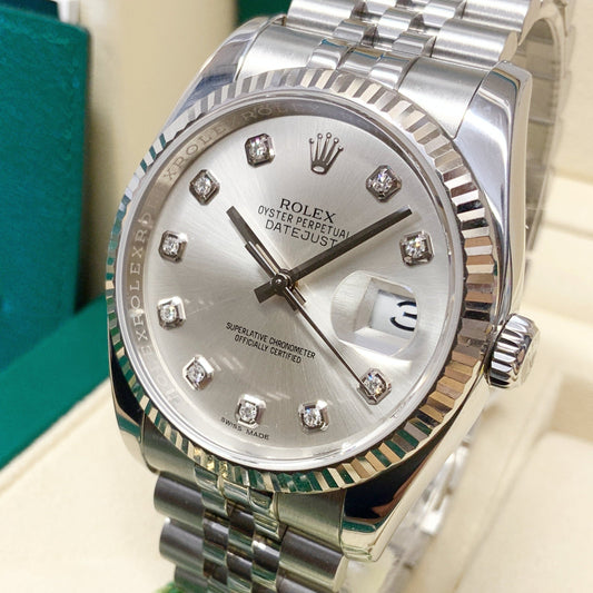 Rolex Datejust 36 Silver Diamond Dial Watch 116234-0084