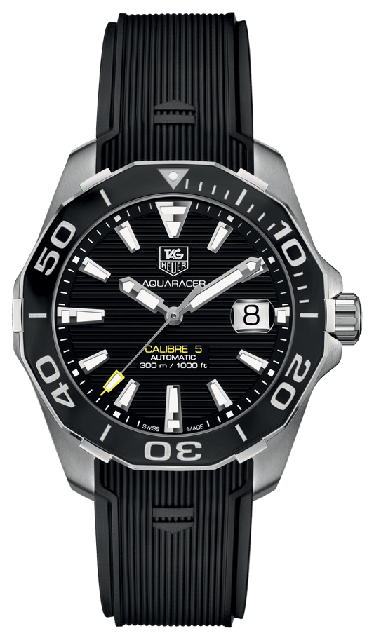 Tag Heuer Aquaracer Calibre 5 Automatic Black Dial Black Rubber Strap Watch for Men - WAY211A.FT6151