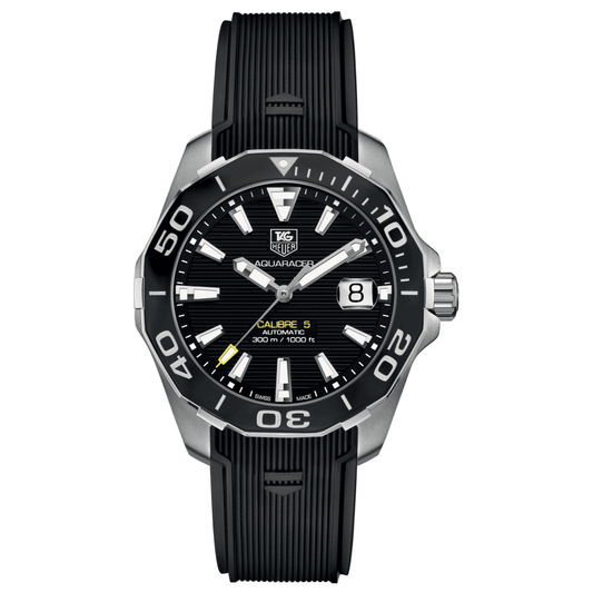 Tag Heuer Aquaracer Calibre 5 Automatic Black Dial Black Rubber Strap Watch for Men - WAY211A.FT6151