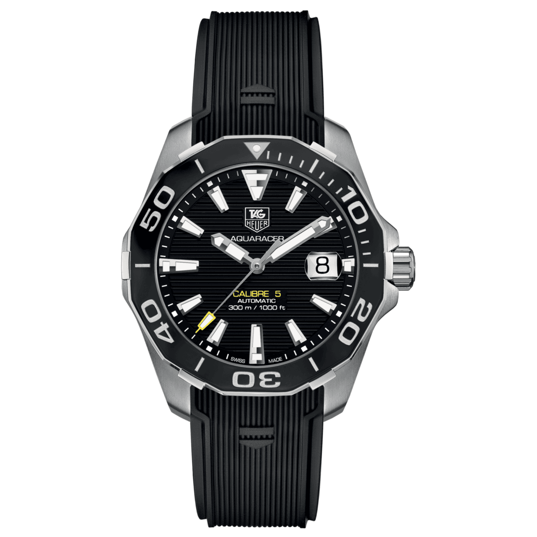Tag Heuer Aquaracer Calibre 5 Automatic Black Dial Black Rubber Strap Watch for Men - WAY211A.FT6151