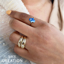 Shy Creation 0.07Ct Blue Sapphire & Blue Enamel Hamsa Ring SC55023007EB