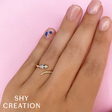 Shy Creation 0.19Ct Diamond & 0.02Ct Blue Sapphire Snake Ring SC55010711