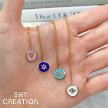 Shy Creation 0.02Ct Diamond & 0.02Ct Blue Sapphire & White Enamel Eye Necklace SC55021654EW