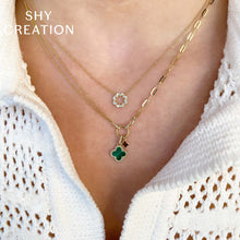 Shy Creation 0.12Ct Diamond & 0.54Ct Malachite Clover Paper Clip Link Necklace SC55023333