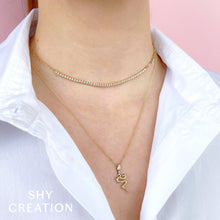 Shy Creation 0.08Ct Black & White Diamond & 0.01Ct Emerald Snake Necklace SC55023628