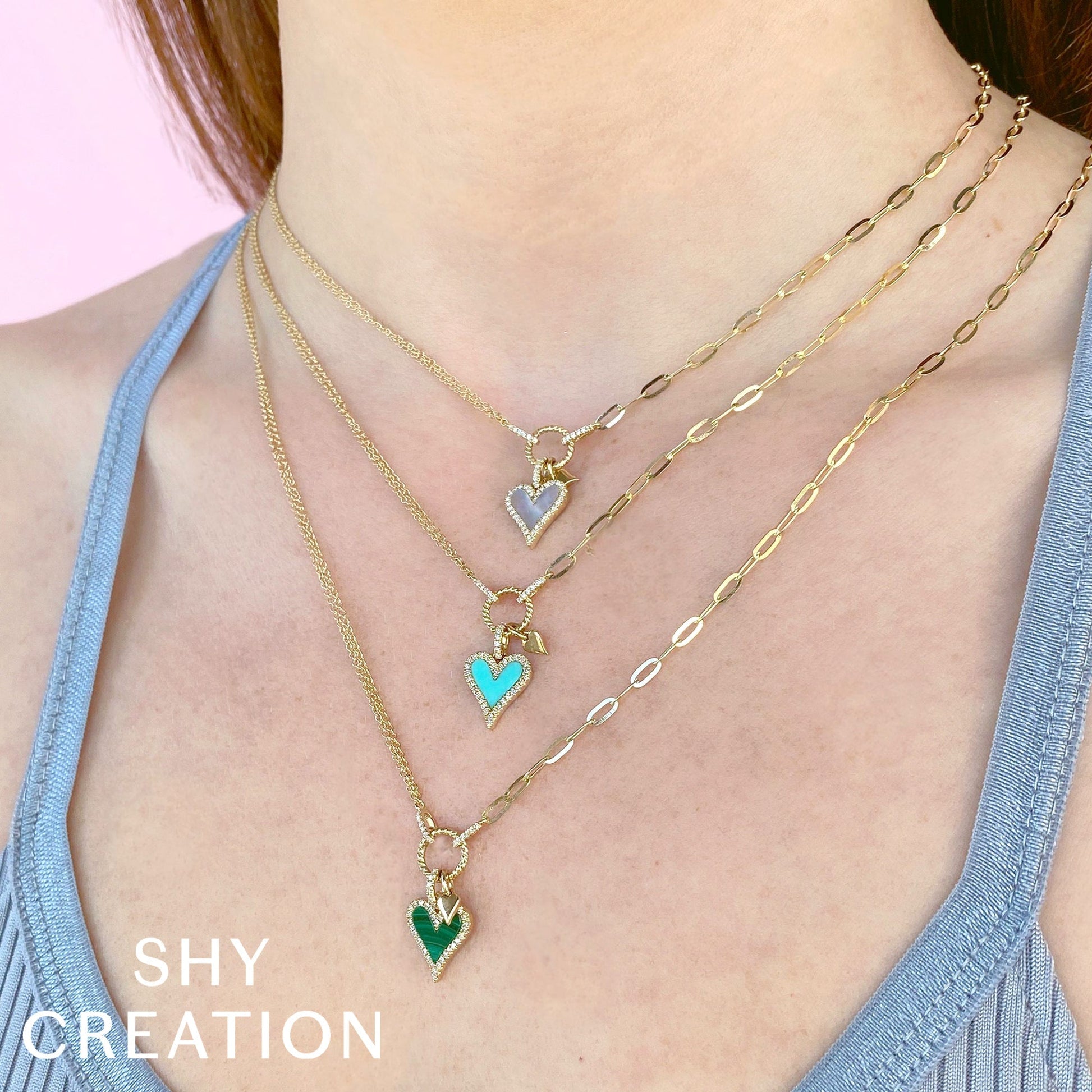 shy-creation-0-13ct-diamond-0-39ct-composite-turquoise-heart-paper-clip-link-necklace-sc55023857