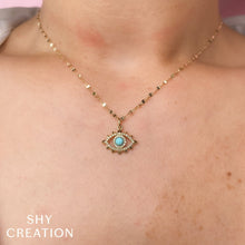 Shy Creation 0.10Ct Diamond & 0.20Ct Composite Turquoise Eye Necklace SC55025493