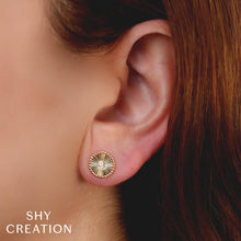 Shy Creation 0.04Ct Diamond Ribbed Bezel Circle Stud Earring SC55026900