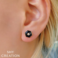 Shy Creation 0.05Ct Diamond & 1.56Ct Black Onyx Hexagon Stud Earring SC55021591