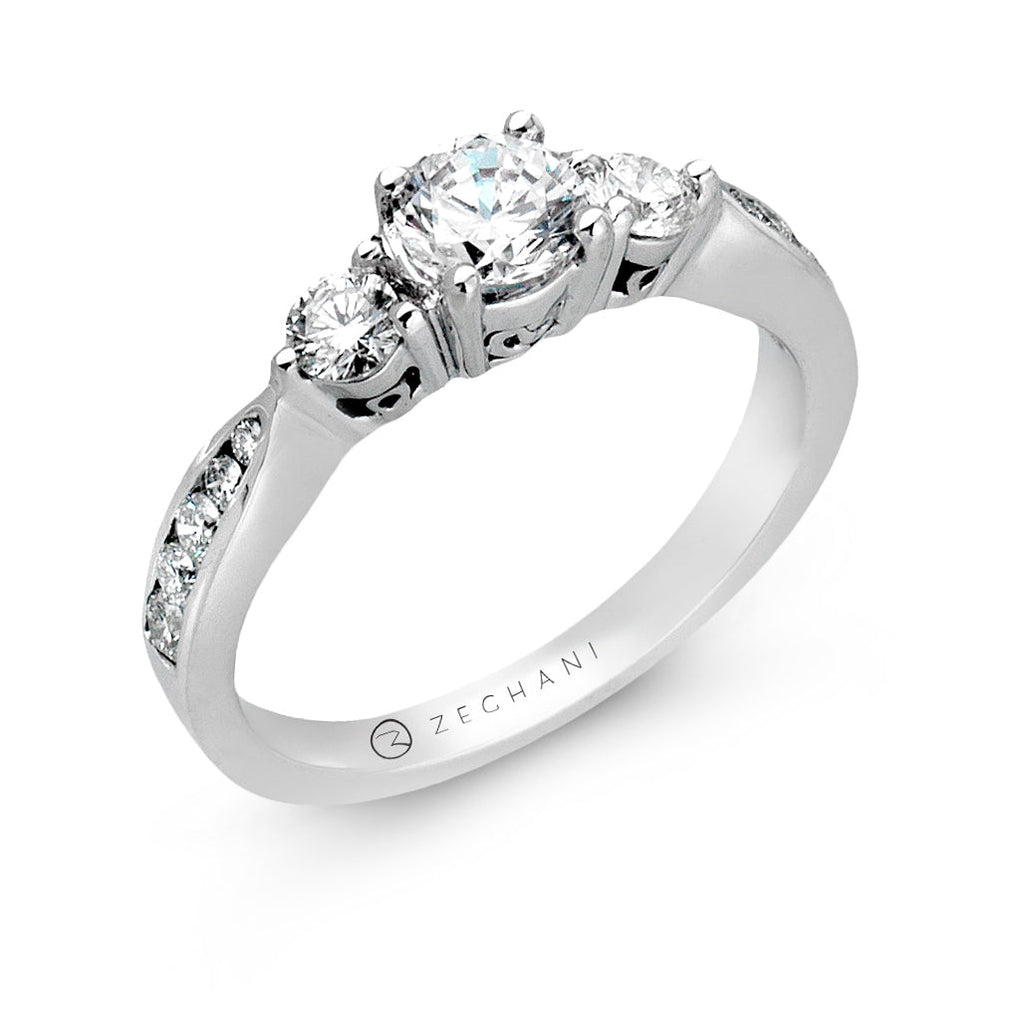Three-Stone Engagement Ring in 14k Gold with Diamonds ZR126