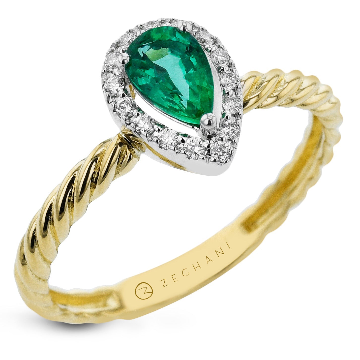 Emerald Color Ring in 14k Gold with Diamonds ZR2401