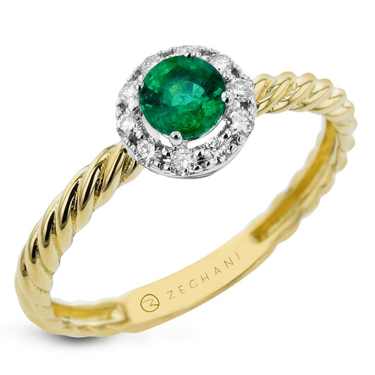 Emerald Color Ring in 14k Gold with Diamonds ZR2401