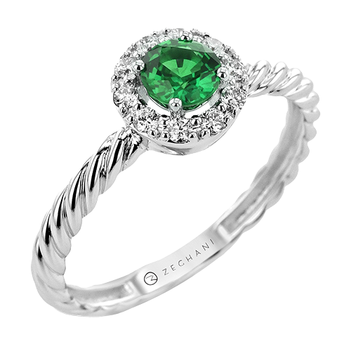 Emerald Color Ring in 14k Gold with Diamonds ZR2401