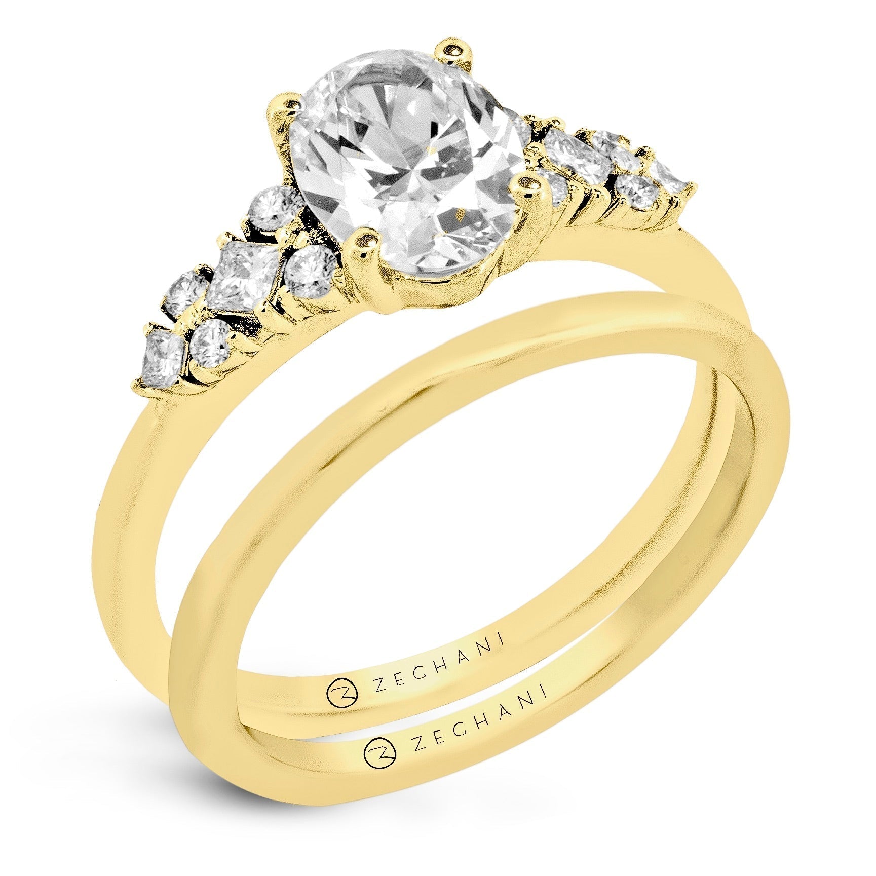 Oval Wedding Set in 14k Gold with Diamonds ZR2534