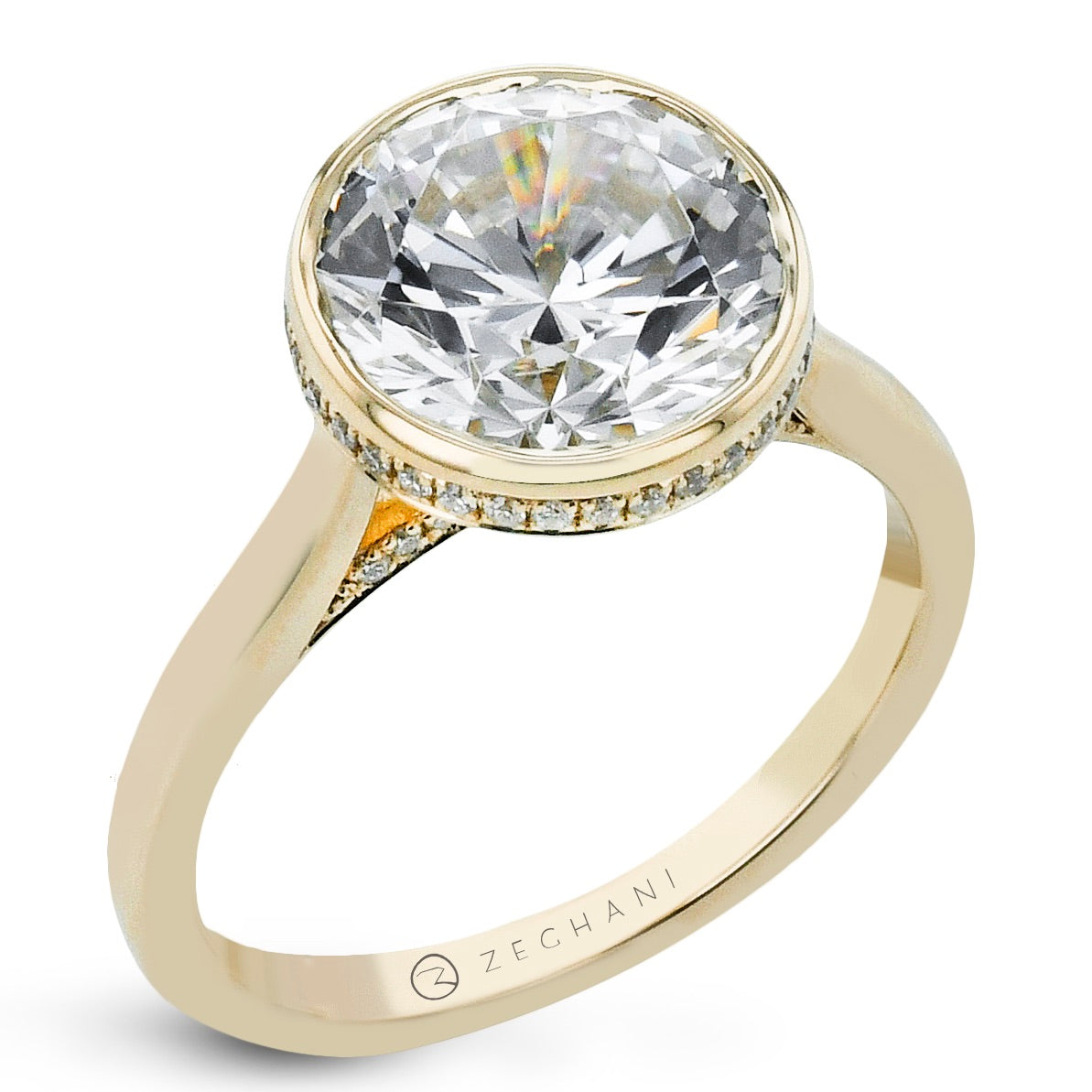 Bezel Engagement Ring in Gold with Diamonds ZR2605