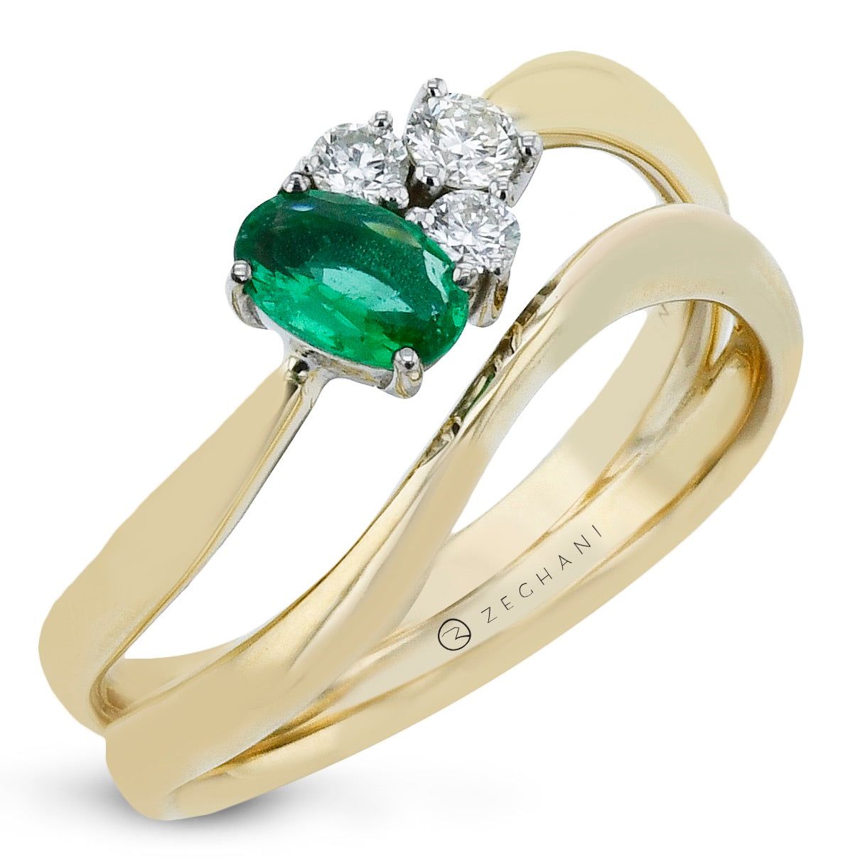 Emerald Color Ring in 14k Gold with Diamonds ZR2609