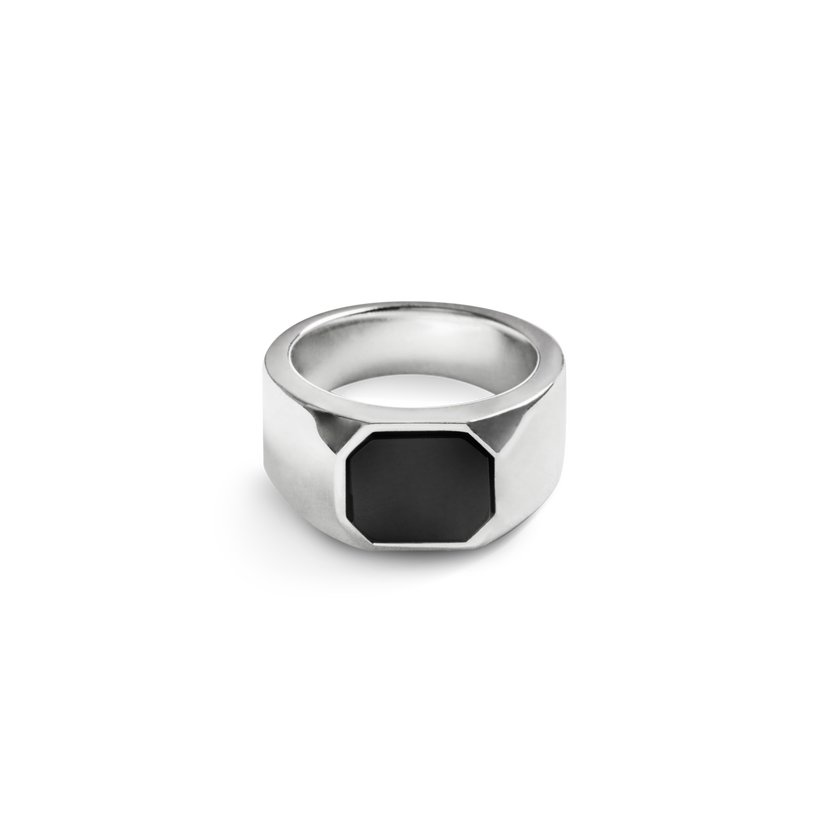 Shinola Jewelry Octagonal Onyx Signet Ring S1820304584-1-StrlngSil-10-THA