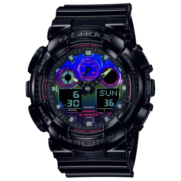 G-Shock GA100RGB-1A Virtual Rainbow Cybertech Glossy Black