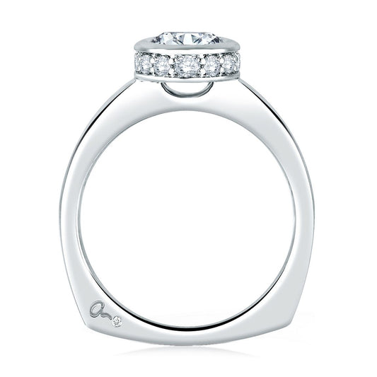 A.Jaffe Engagement Rings Round Halo Bezel Center Set Engagement Ring MES057/121