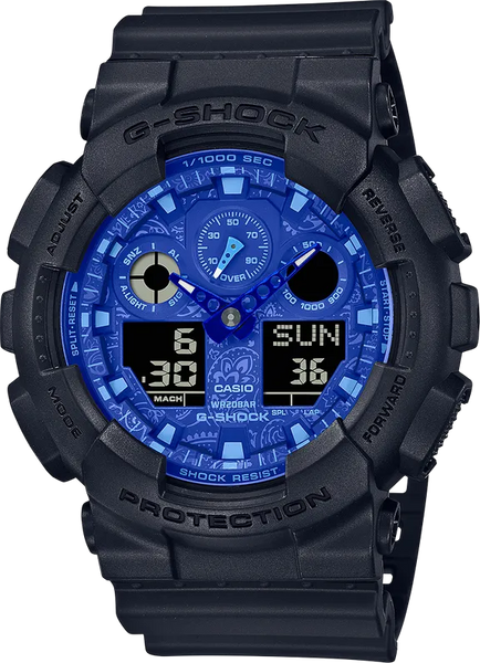 G-Shock GA100BP-1A Blue Paisley Ana-Digi Three Eye