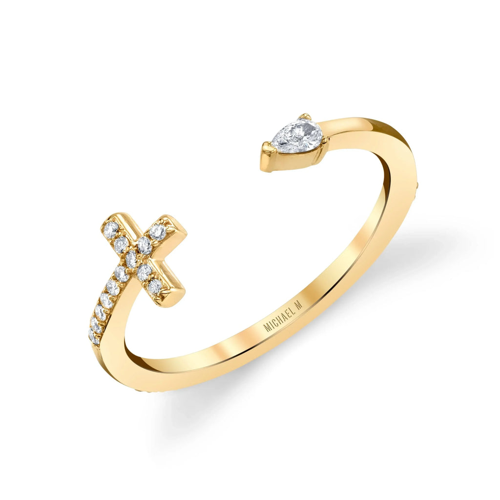 Cross and Teardrop Diamond Ring F322-YG4