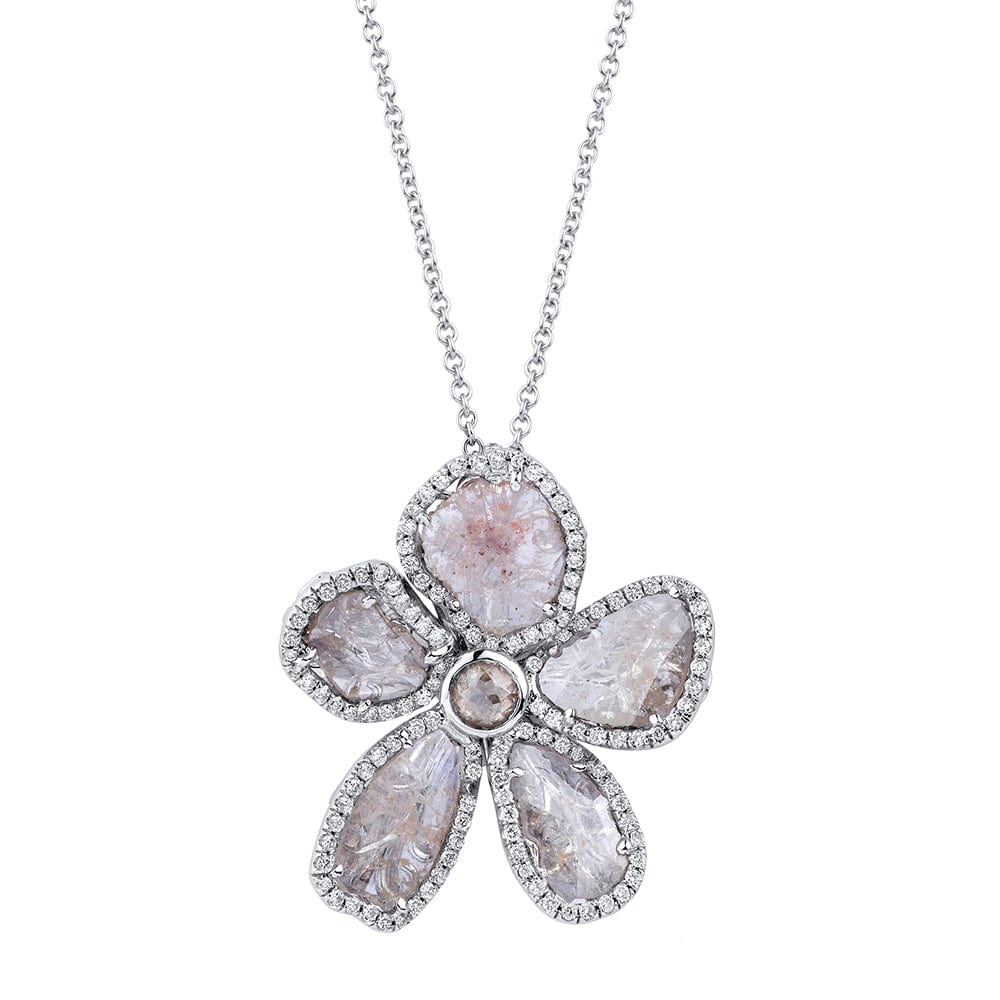 5 Petal Flower Pink and Grey Diamond Pendant P150