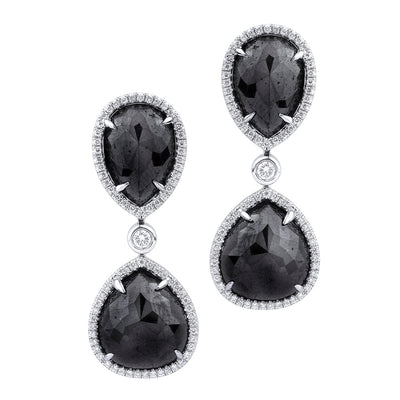 Large Double Drop Pear Black Diamond Earrings ER247