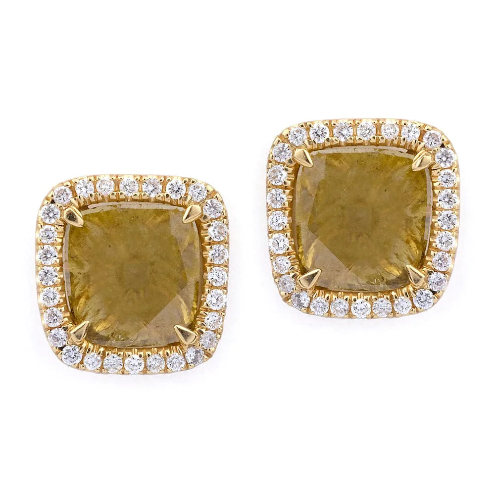 Large Sliced Square Yellow Diamond Earrings ER245