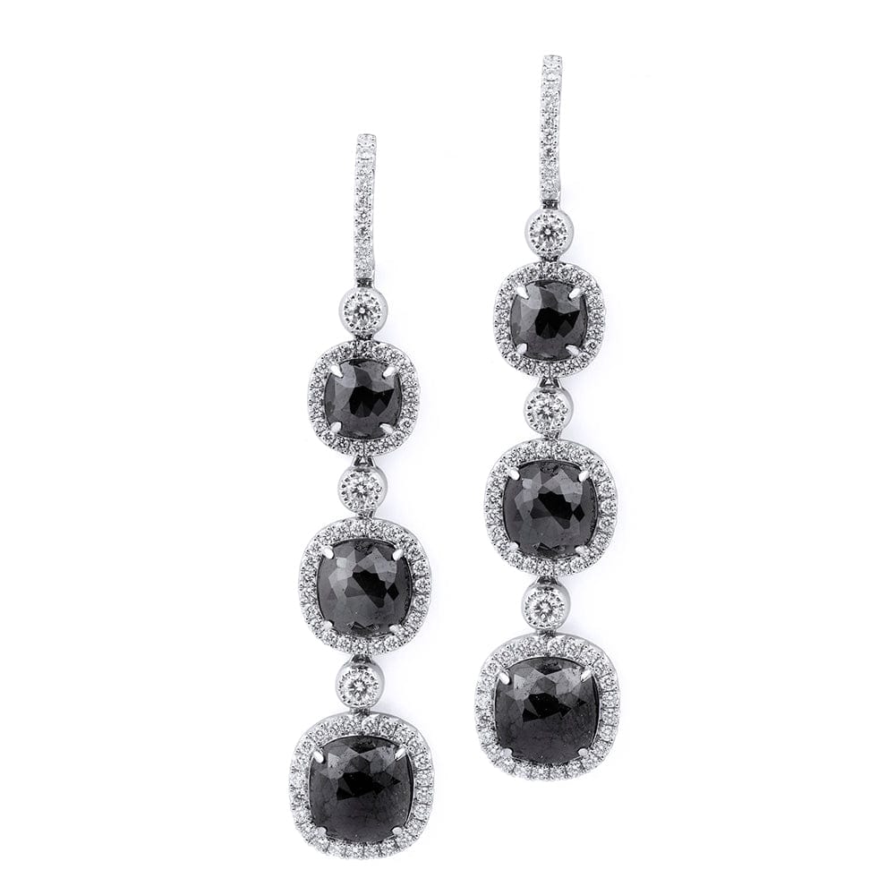 Triple Drop Cushion Black Diamond Earrings ER225