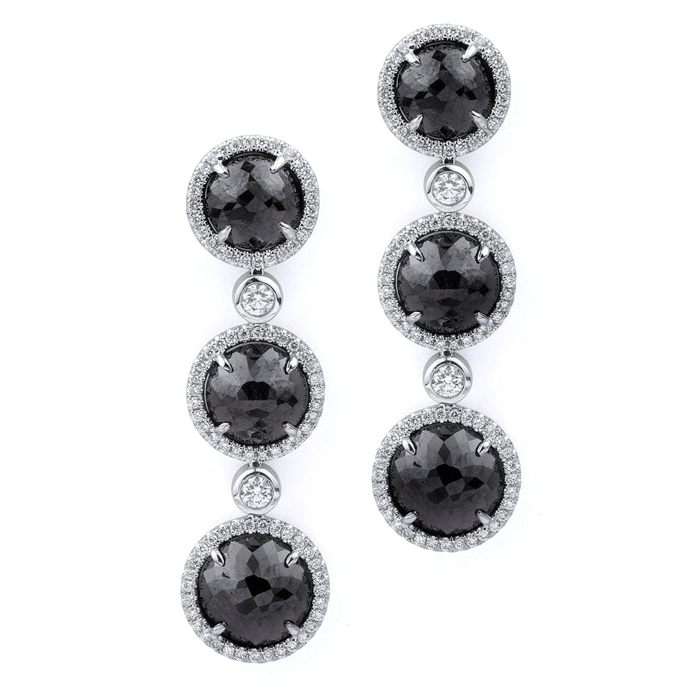 Triple Drop Round Black Diamond Earrings ER260