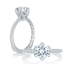 A.Jaffe Engagement Rings Floral Inspired Six Prong Halo Round Diamond Quilted Engagement Ring MES767Q/133