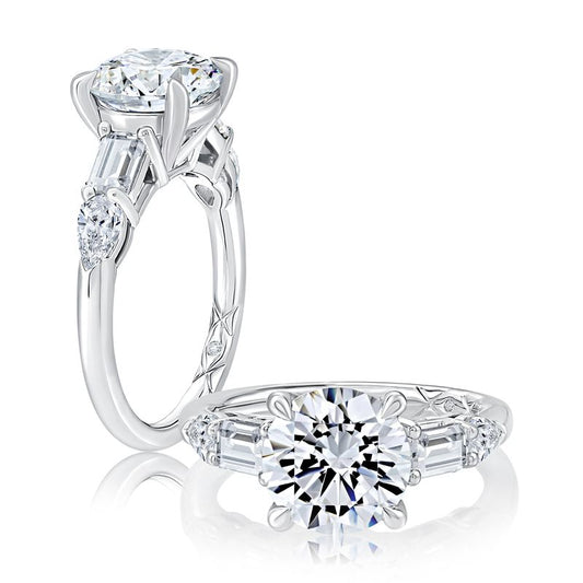 A.Jaffe Engagement Rings Five Stone Diamond Engagement Ring with Baguette and Pear Shaped Stones MECRD2927L/306