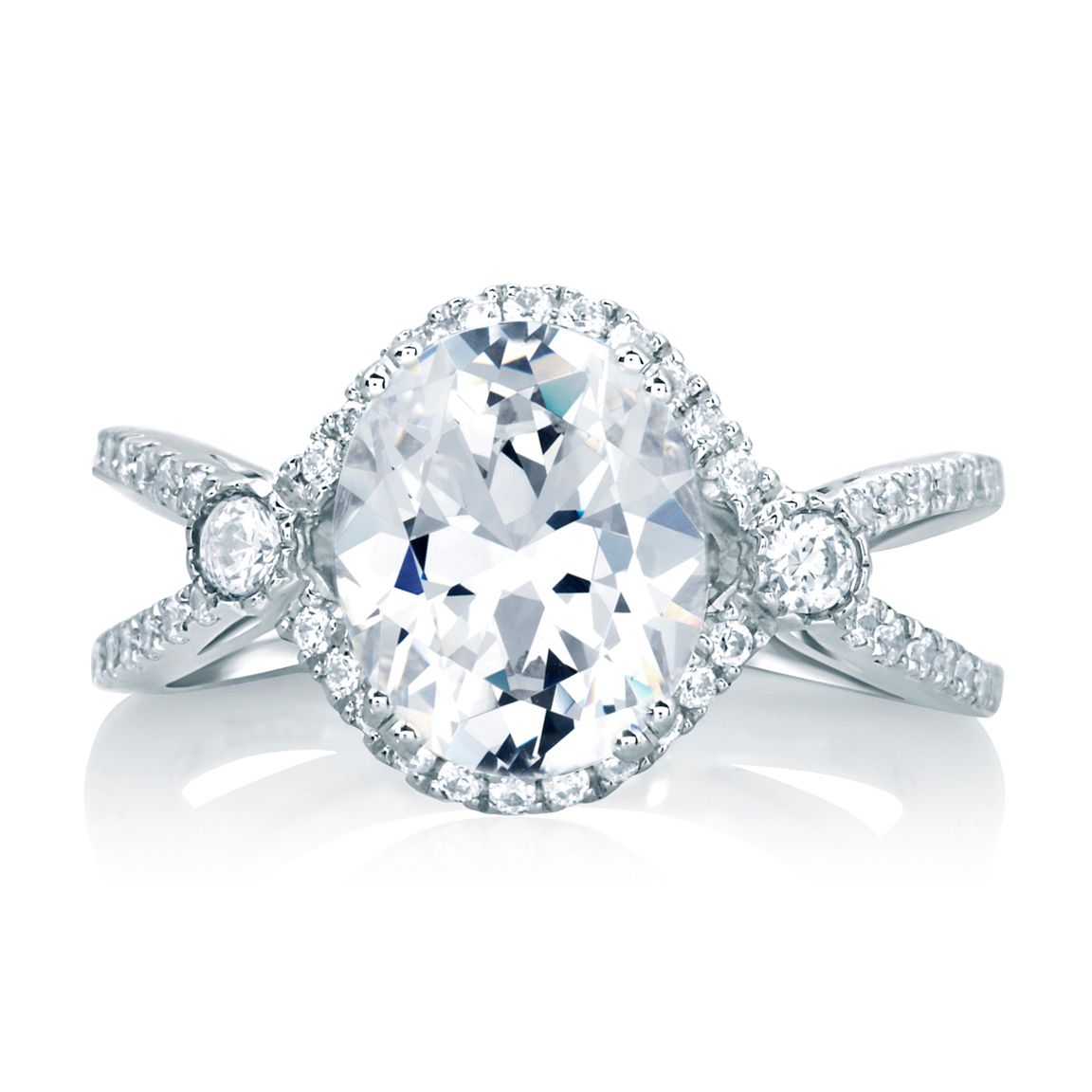 A.Jaffe Engagement Rings Deco Double Shank Bubble Prong Engagement Ring with Oval Center Diamond MES648/239