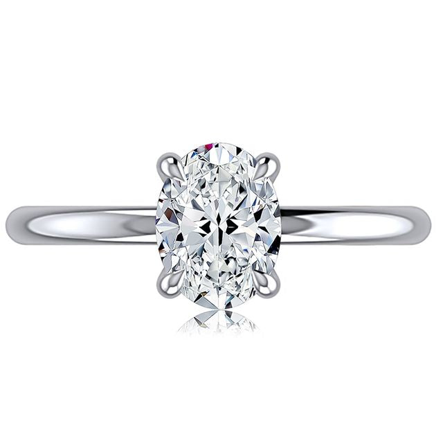 A.Jaffe Engagement Rings Classic Four Prong Solitaire Oval Diamond Engagement Ring with Hidden Halo MECOV2957L/209