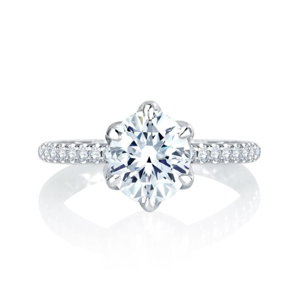 A.Jaffe Engagement Rings Floral Inspired Six Prong Halo Round Diamond Quilted Engagement Ring MES767Q/133