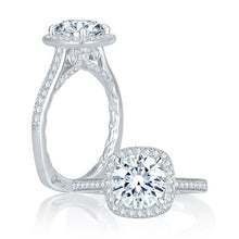 A.Jaffe Engagement Rings Intricate Channel Set with Milgrain Detail Cushion Halo Quilted Engagement Ring MES754Q/139