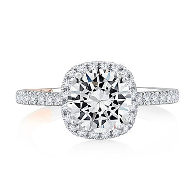 A.Jaffe Engagement Rings Cushion Shaped Halo Round Center Diamond Engagement Ring with Pave Band MECRD2546/135