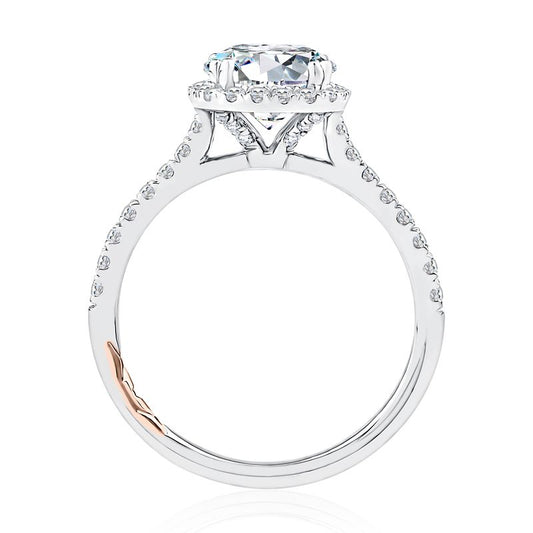 A.Jaffe Engagement Rings Cushion Shaped Halo Round Center Diamond Engagement Ring with Pave Band MECRD2546/135