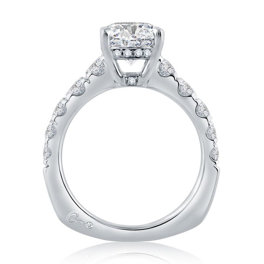 A.Jaffe Engagement Rings Large Melee Round Center Solitaire Signature Shank Engagement Ring MES870/257