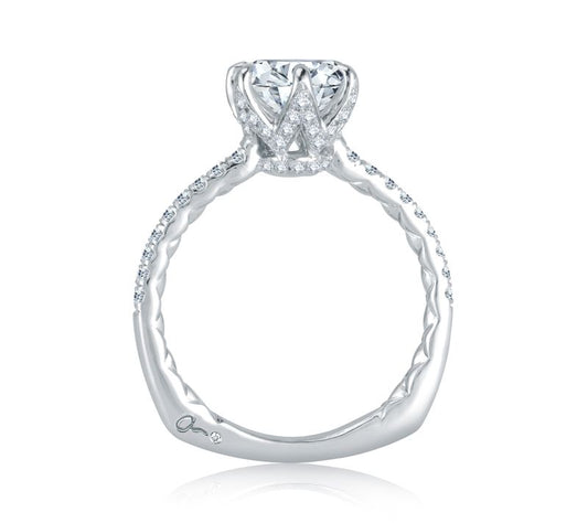 A.Jaffe Engagement Rings Floral Inspired Six Prong Halo Round Diamond Quilted Engagement Ring MES767Q/133